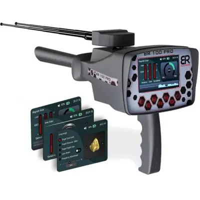 BR Detector BR100 Pro Üç Sistemli Altın, Hazine ve Metal Arama Cihazı (Manyetik Tarama, İyonik ve Uzun Menzil, Çift Sensör)