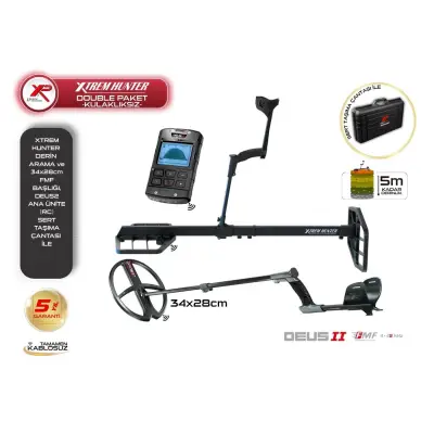 XP Deus 2 Tam Su Geçirmez Dedektör — Ana Ünite ve 34x28 cm FMF Başlık (Xtrem Hunter Uyumlu)