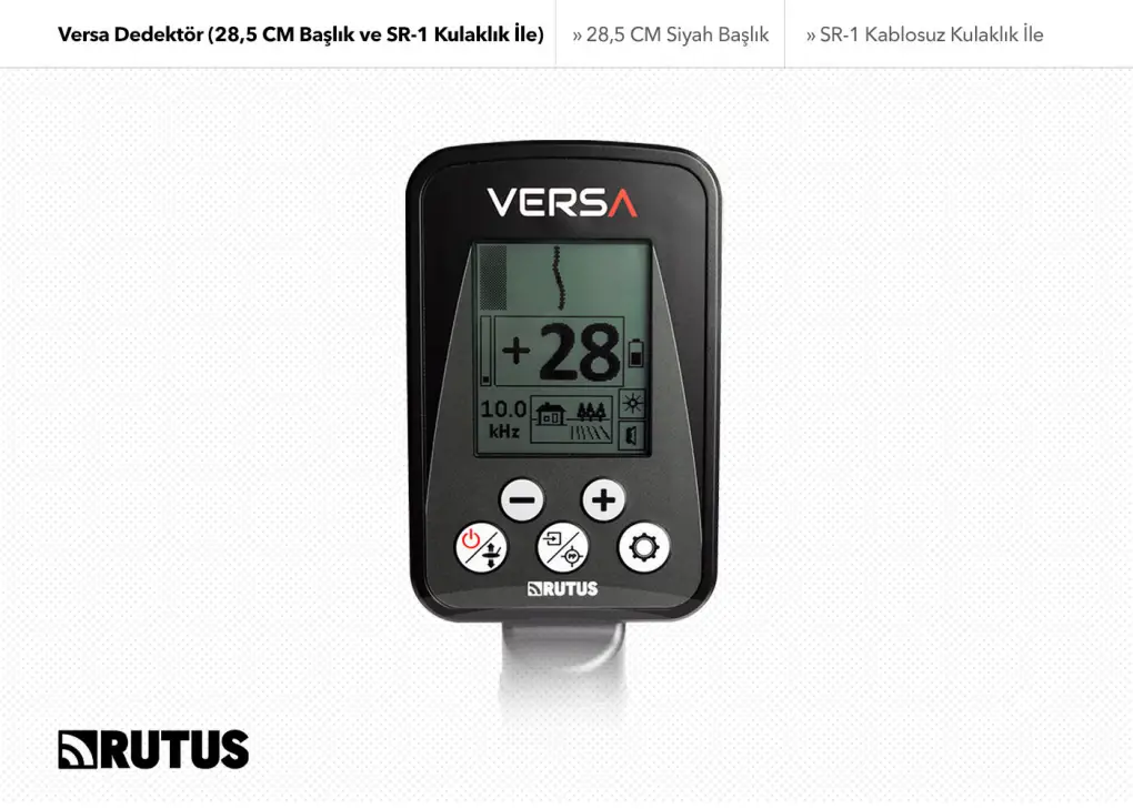 Rutus Rutus Versa Su Geçirmez Çoklu Frekans Define Dedektörü (Kablosuz Kulaklık ve 28,5 cm DD Başlık Dahil)