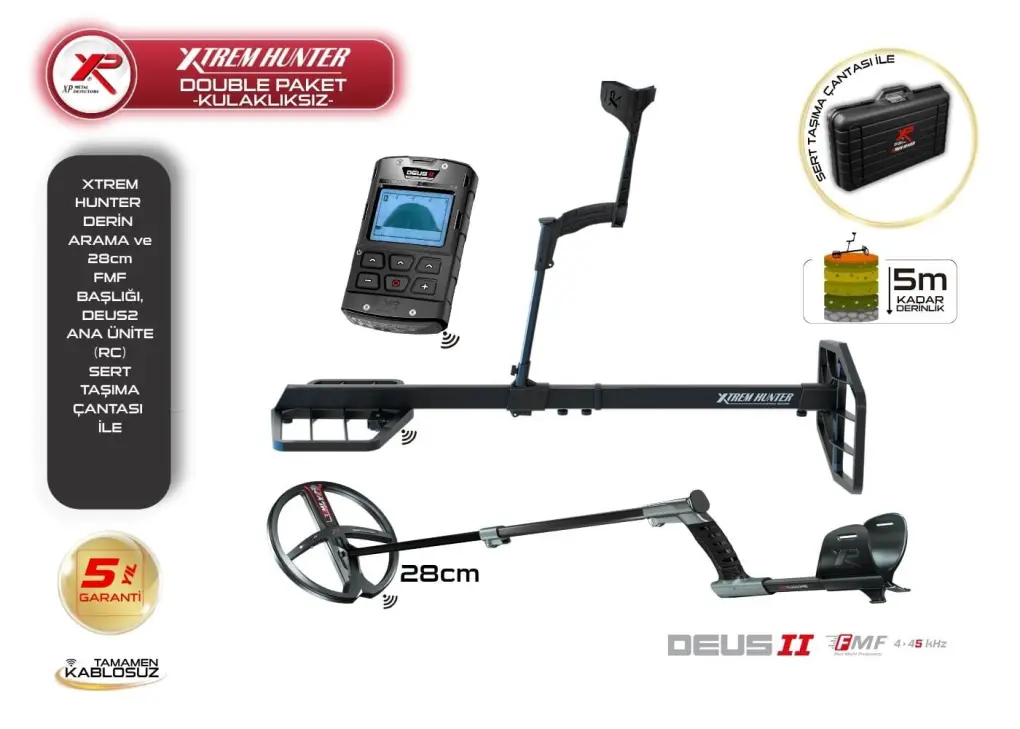 XP XP Deus 2 Tam Su Geçirmez Dedektör — Ana Ünite ve 28 cm FMF Başlık (Xtrem Hunter Uyumlu)