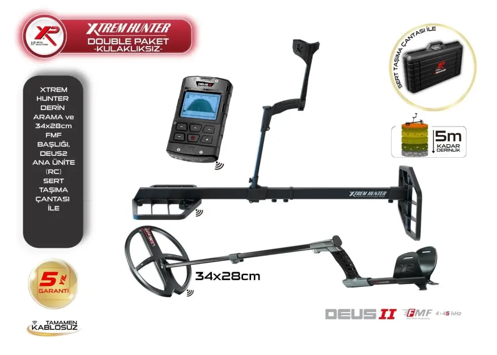 XP XP Deus 2 Tam Su Geçirmez Dedektör — Ana Ünite ve 34x28 cm FMF Başlık (Xtrem Hunter Uyumlu)