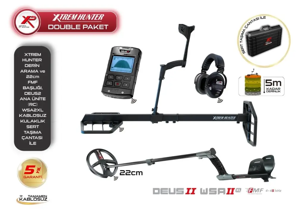 XP XP Xtrem Hunter Çift Başlıklı Tam Set — Deus 2 Ana Ünite, FMF Başlık ve Kablosuz Kulaklık